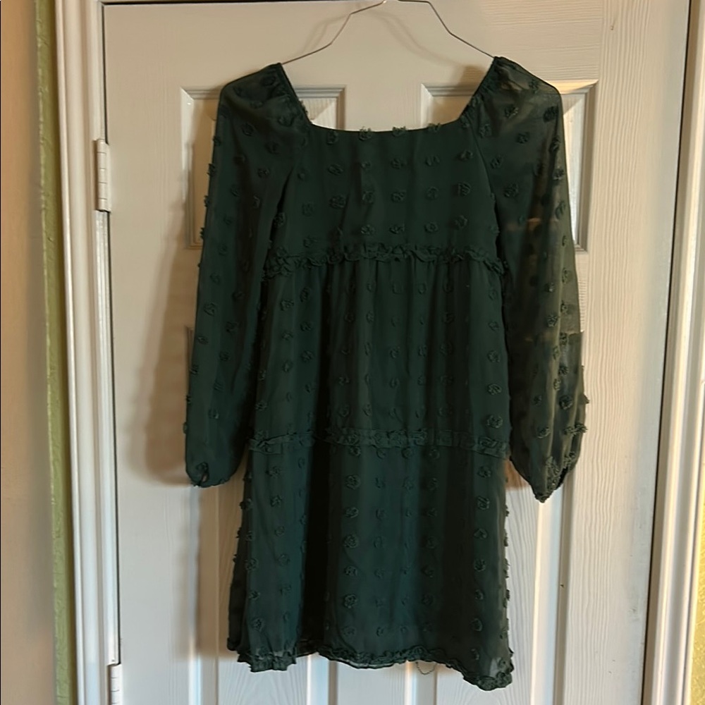 Girls Dark Green Textured Dress